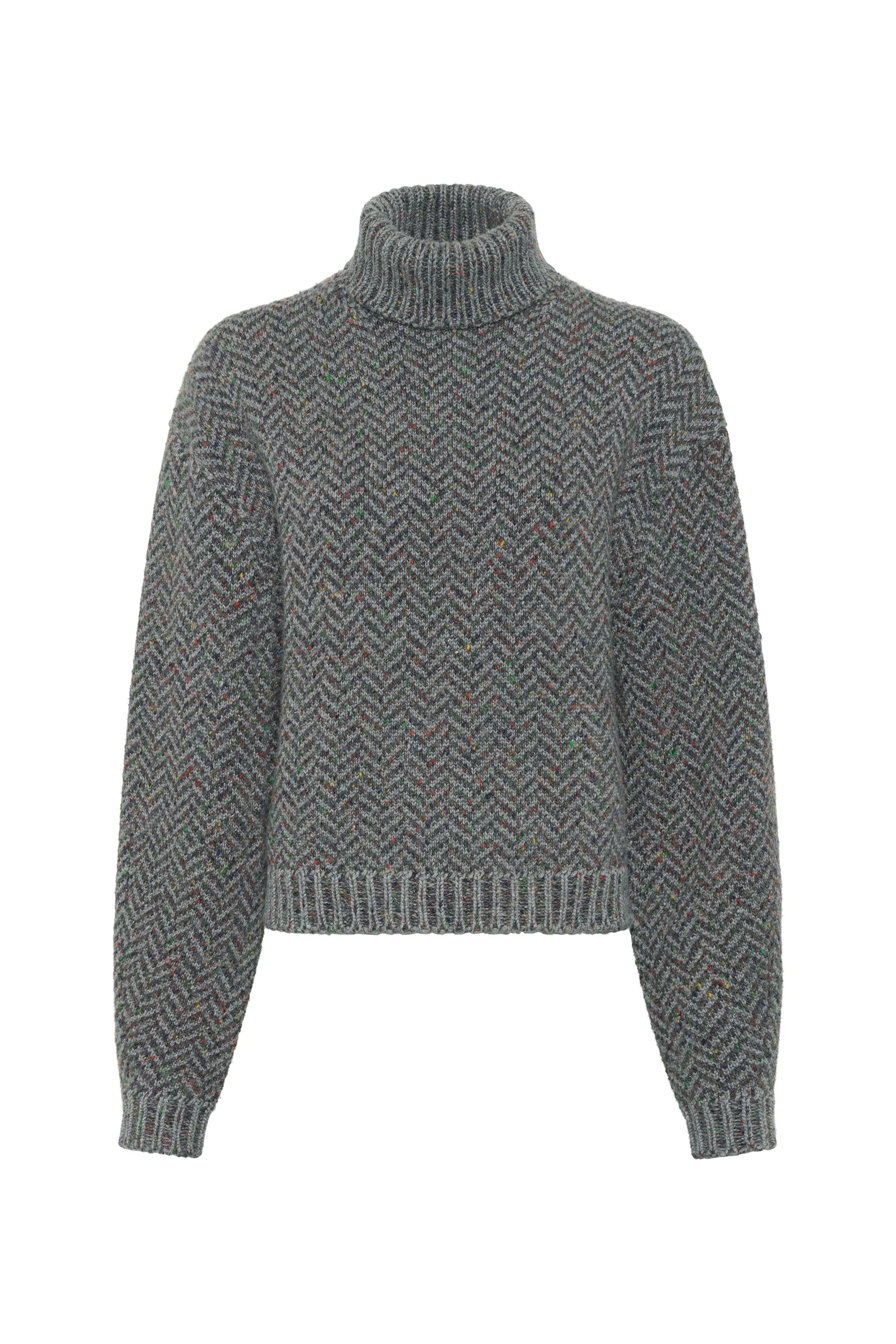 Courtney Knit Turtleneck in Charcoal Multi Aran Cashmere Herringbone - 1