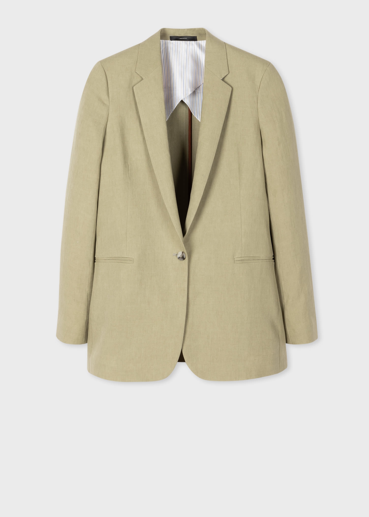 Pale Khaki Linen One-Button Blazer - 1