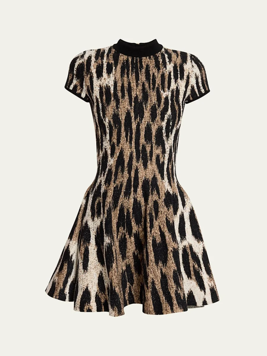 Leopard Jacquard Fit-&-Flare Mini Dress - 1