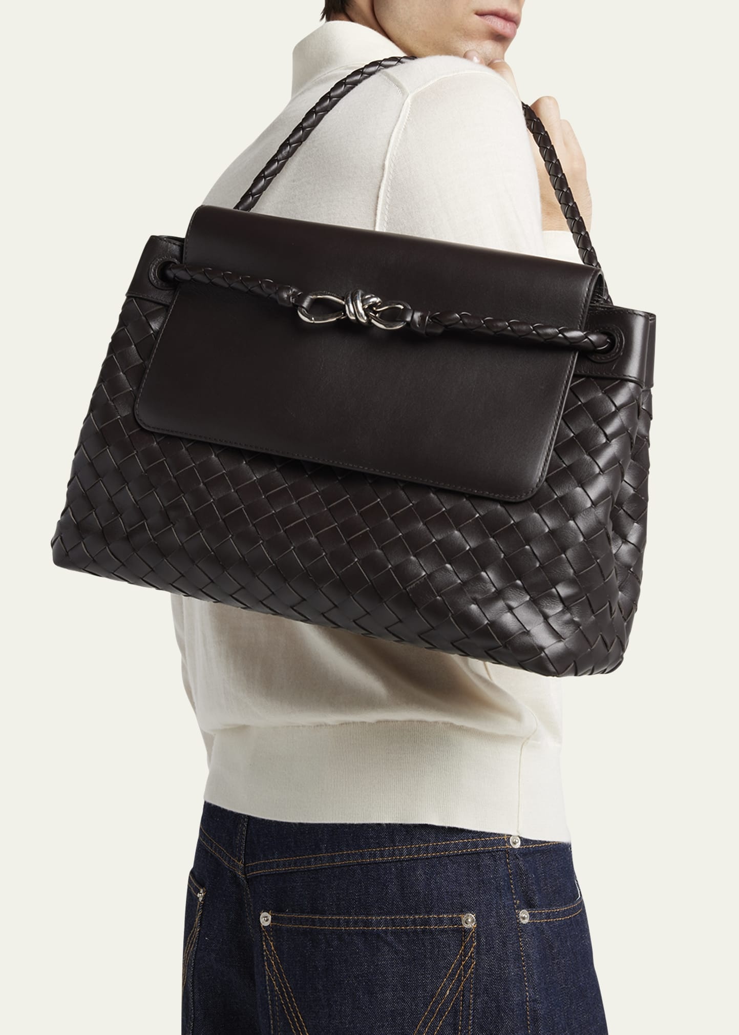 Men's Andiamo Medium Intrecciato Leather Messenger Bag - 2