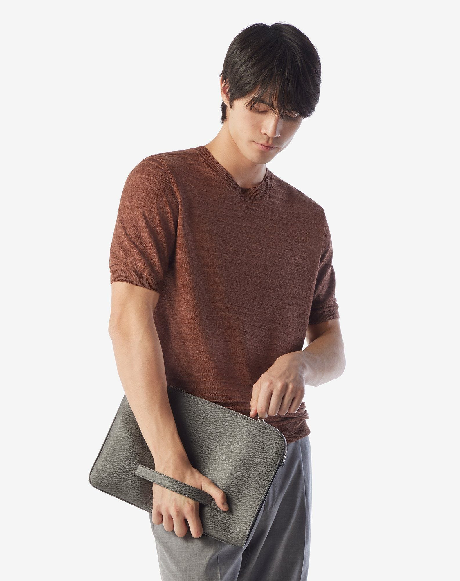 Burned earth linen and silk crew neck knitwear - 2
