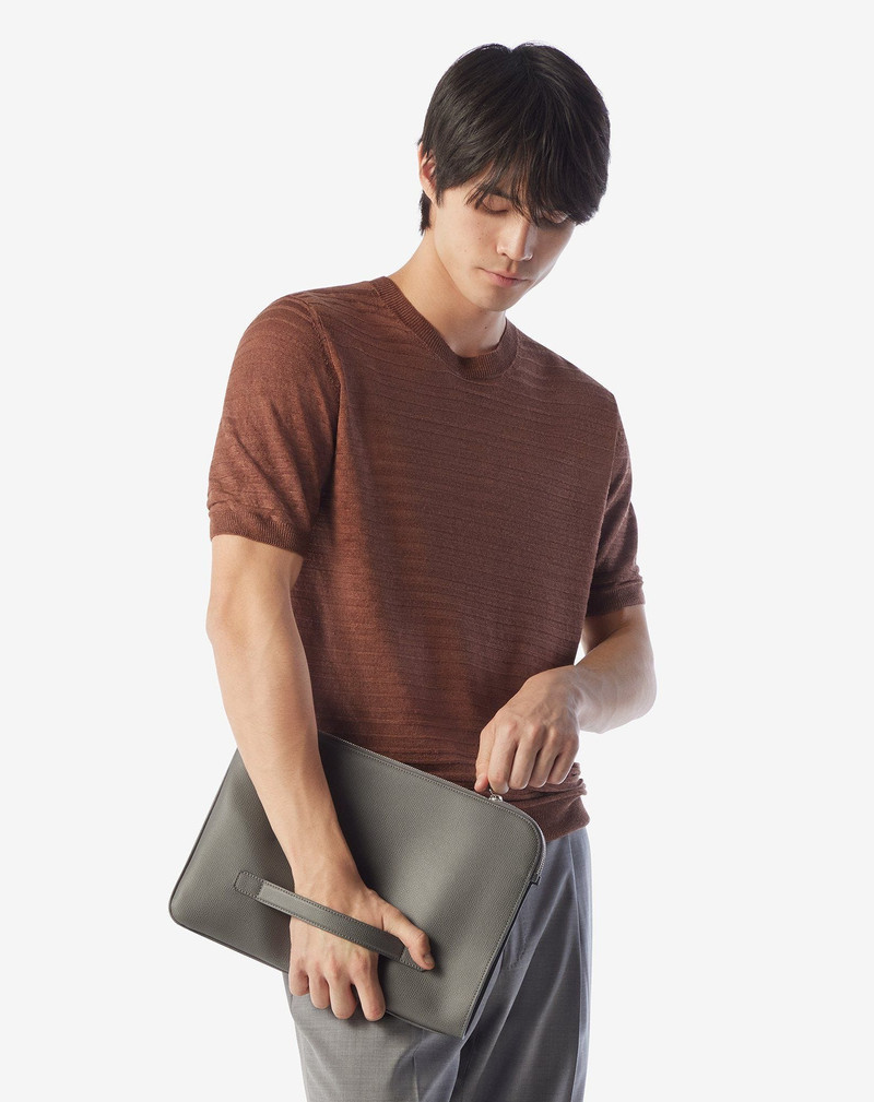 CORNELIANI Burned earth linen and silk crew neck knitwear outlook