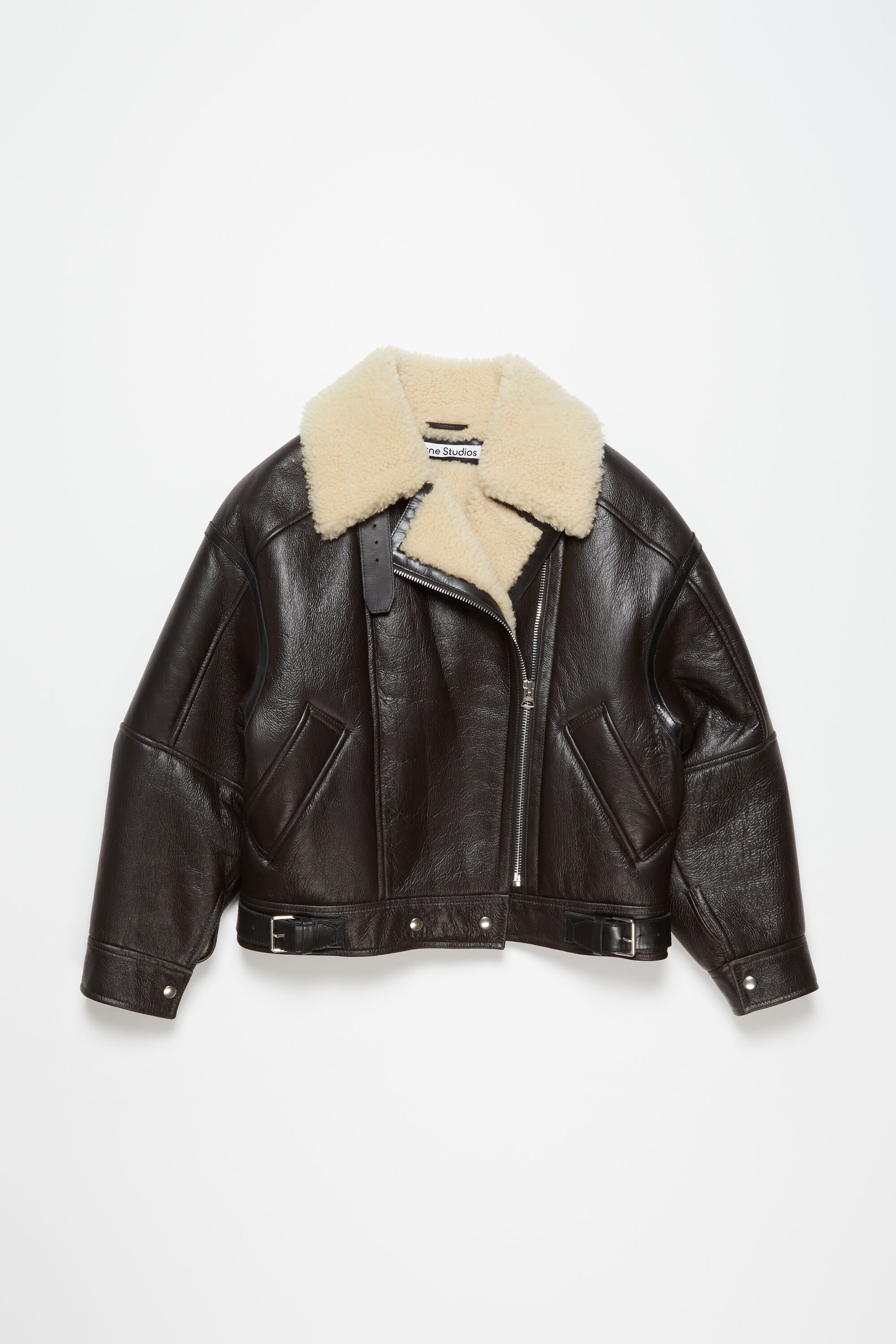 Leather shearling jacket - Dark brown/beige - 8