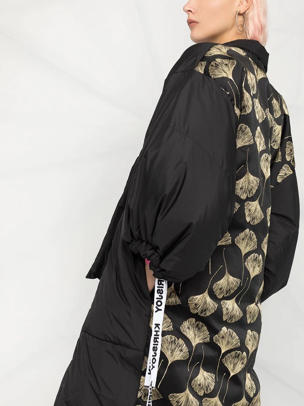 floral print panel padded coat - 5