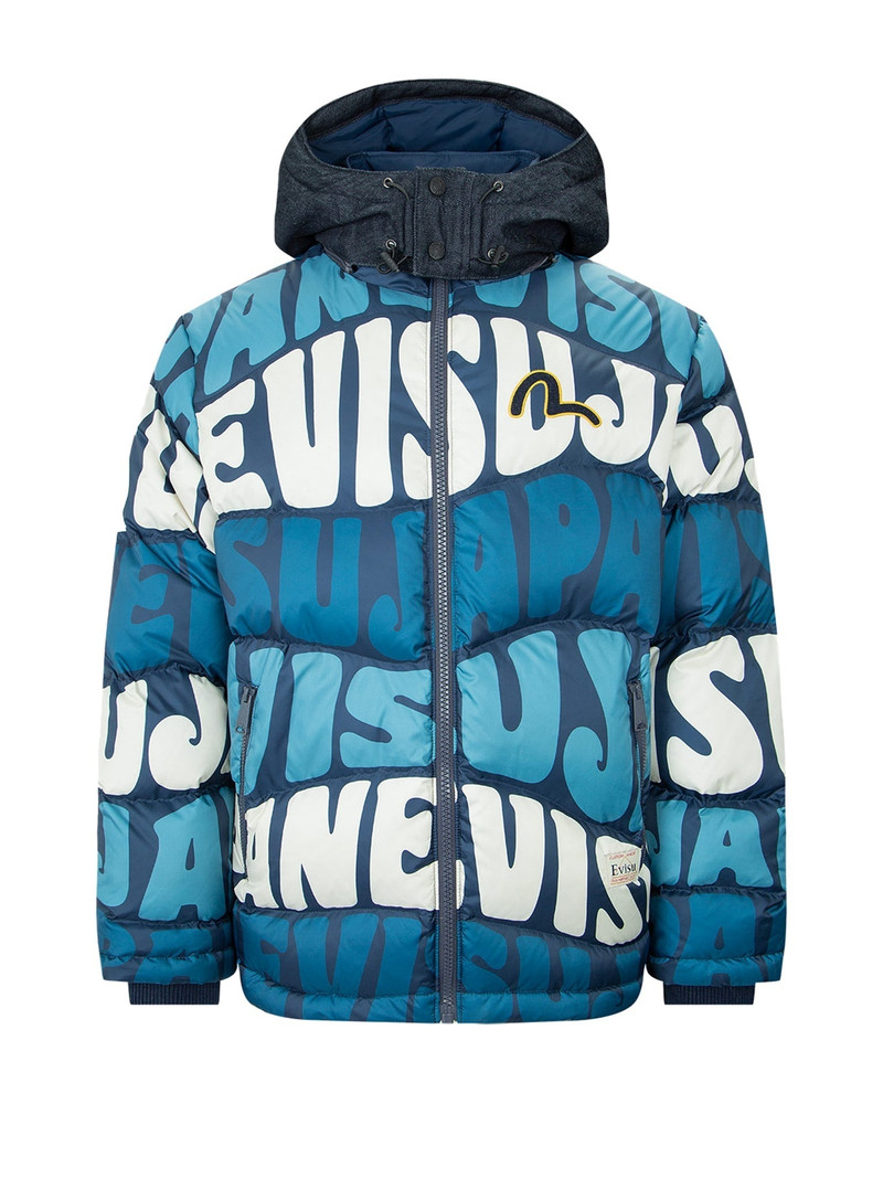 Allover Wavy Text Print Down Jacket 10