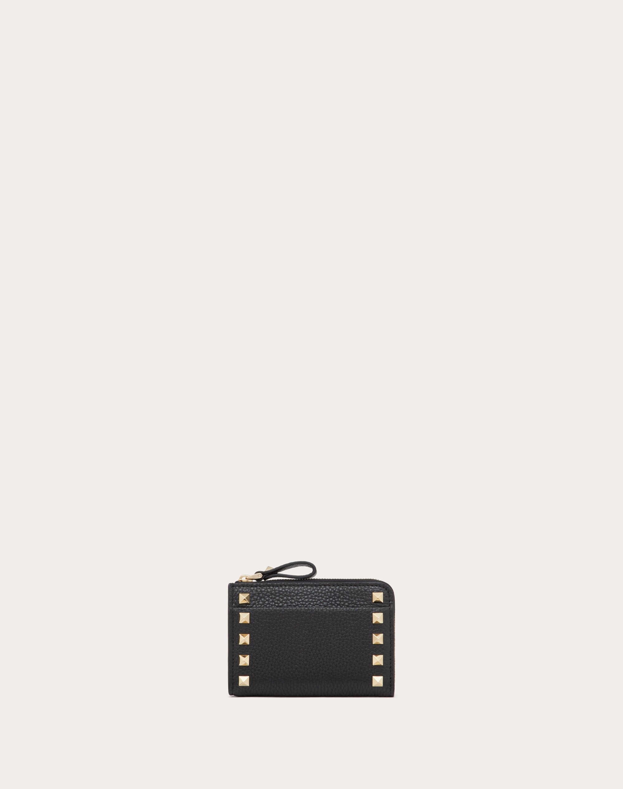 ROCKSTUD CARD HOLDER IN GRAINY CALFSKIN WITH KEY CHAIN - 1