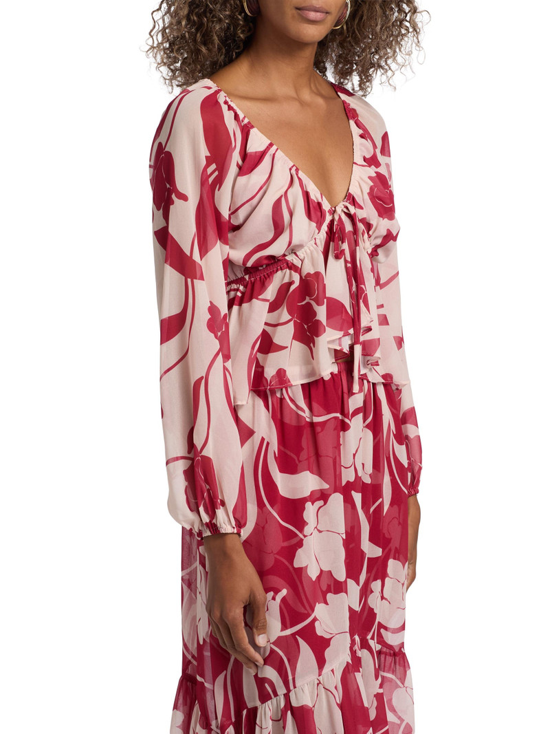 Women's Susan Floral Chiffon V-Neck Top - Cherry Flora 4
