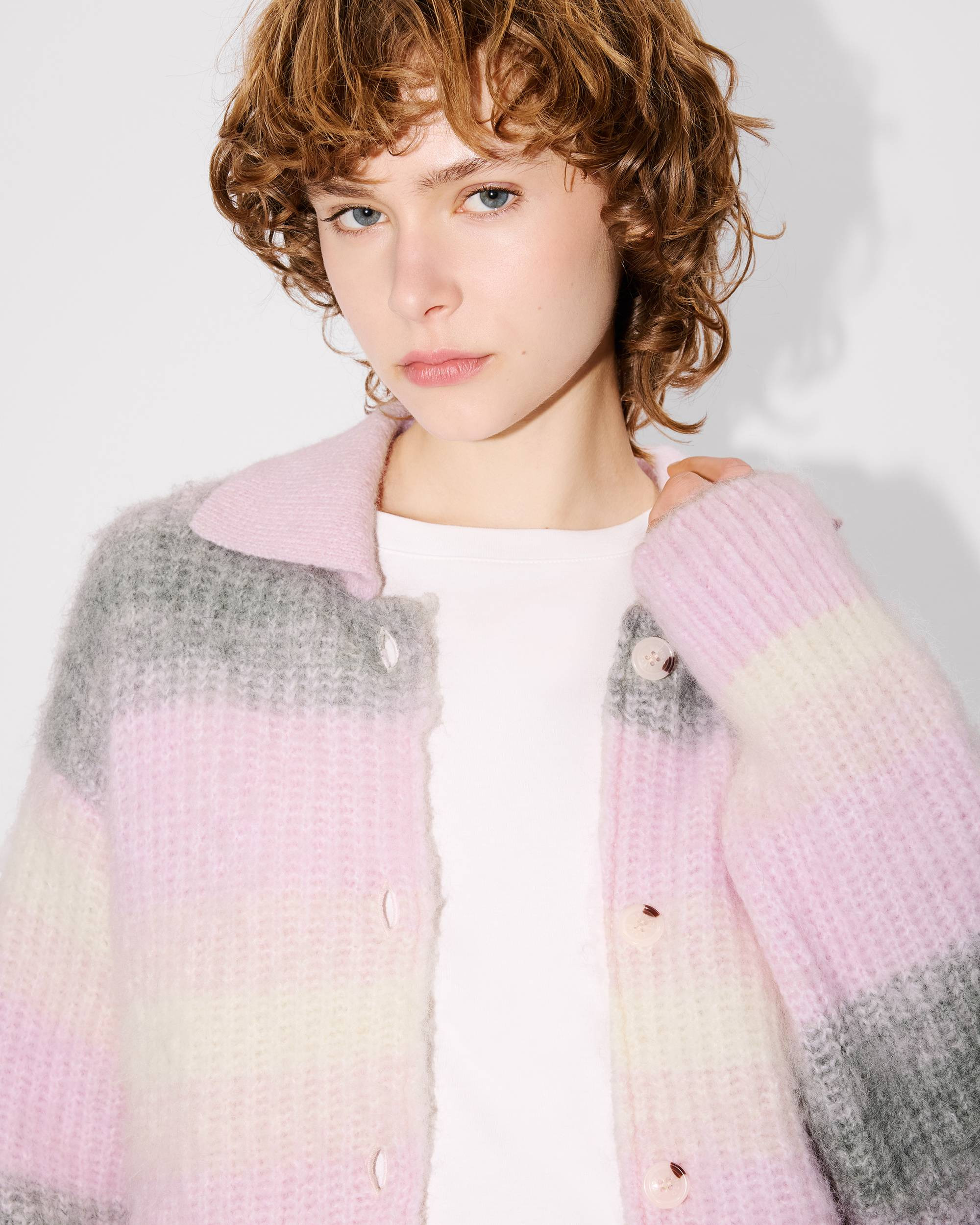 'KENZO Speed Stripe' hairy knitted cardigan in alpaca wool - 6