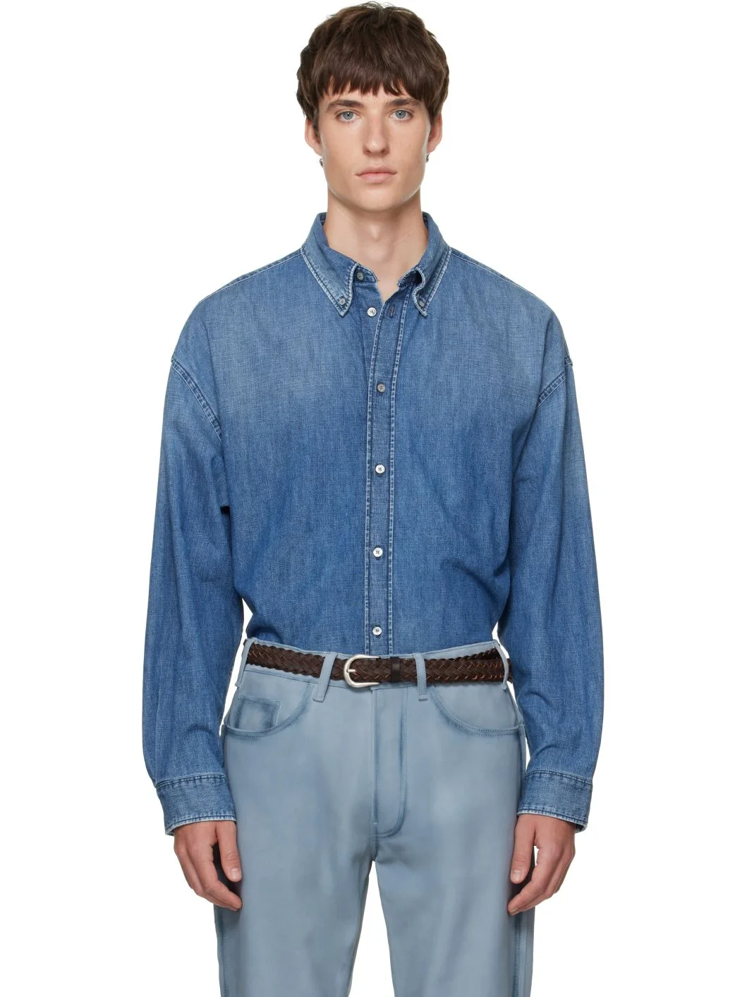 Blue Denim Button-Up Shirt - 1