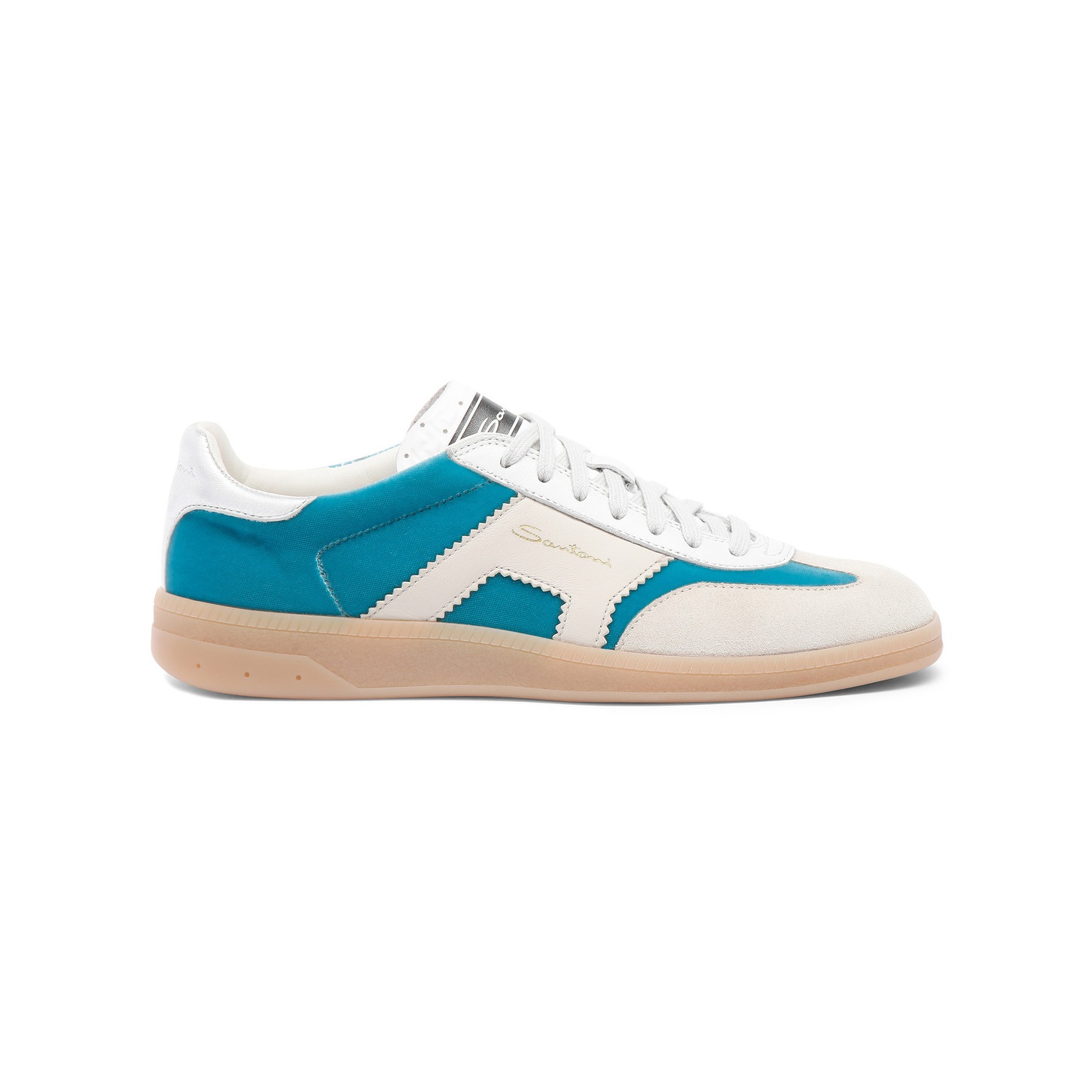 Women's light blue and beige velvet, suede and leather DBS Oly sneaker - 1