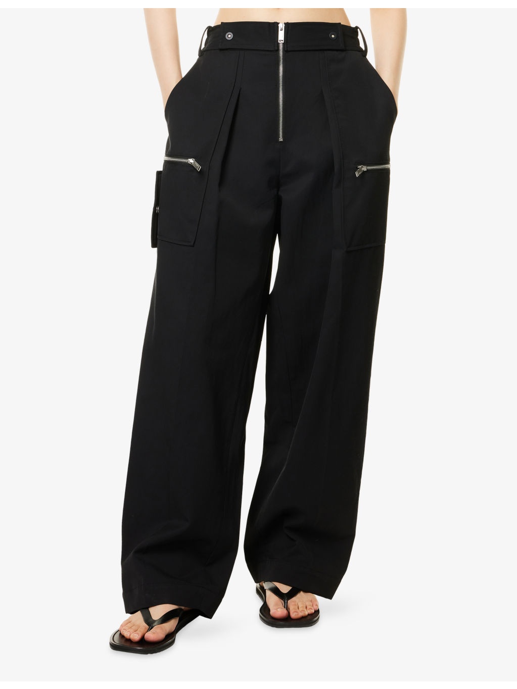 Wide-Leg Zipper Cotton-Blend Trousers - 3