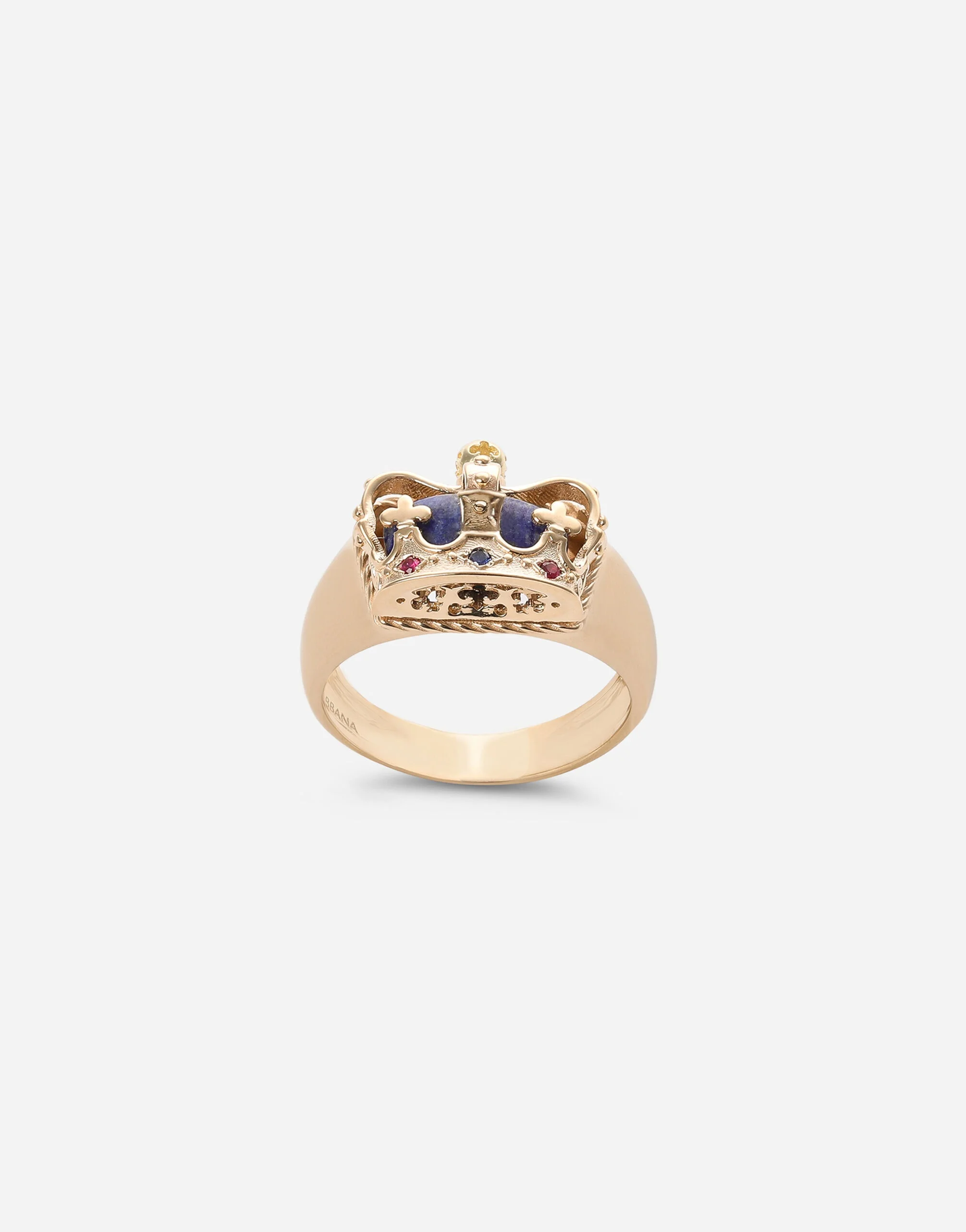 Crown yellow gold ring with lapislazzuli on the inside - 1