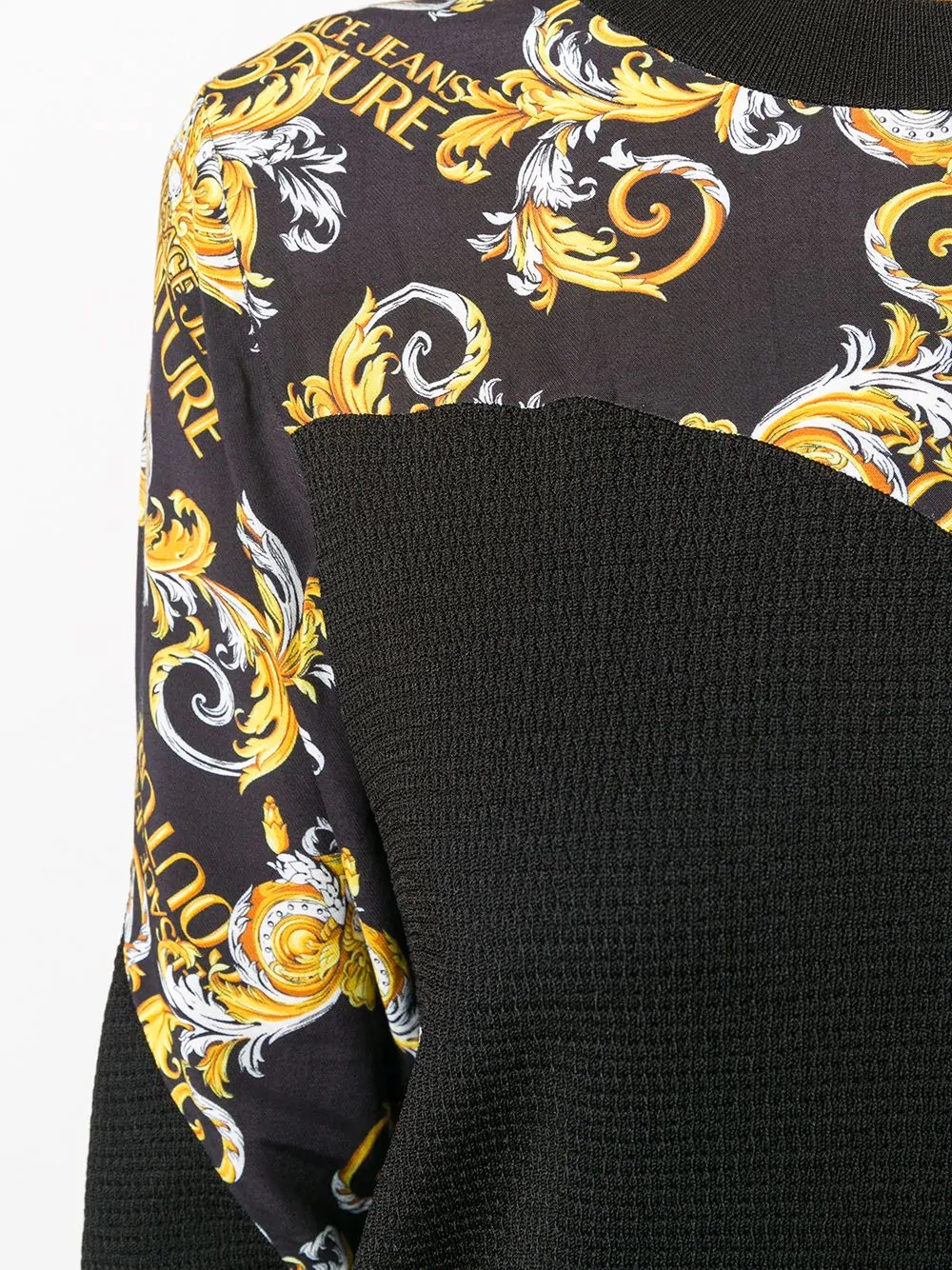 Barocco print panelled jumper - 5