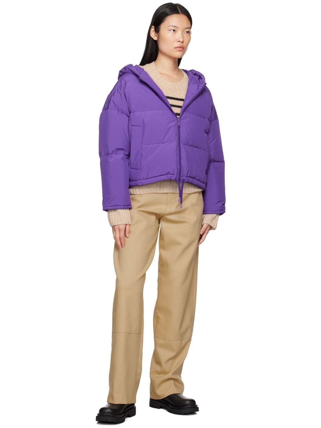Purple Hooded Reversible Down Jacket - 4