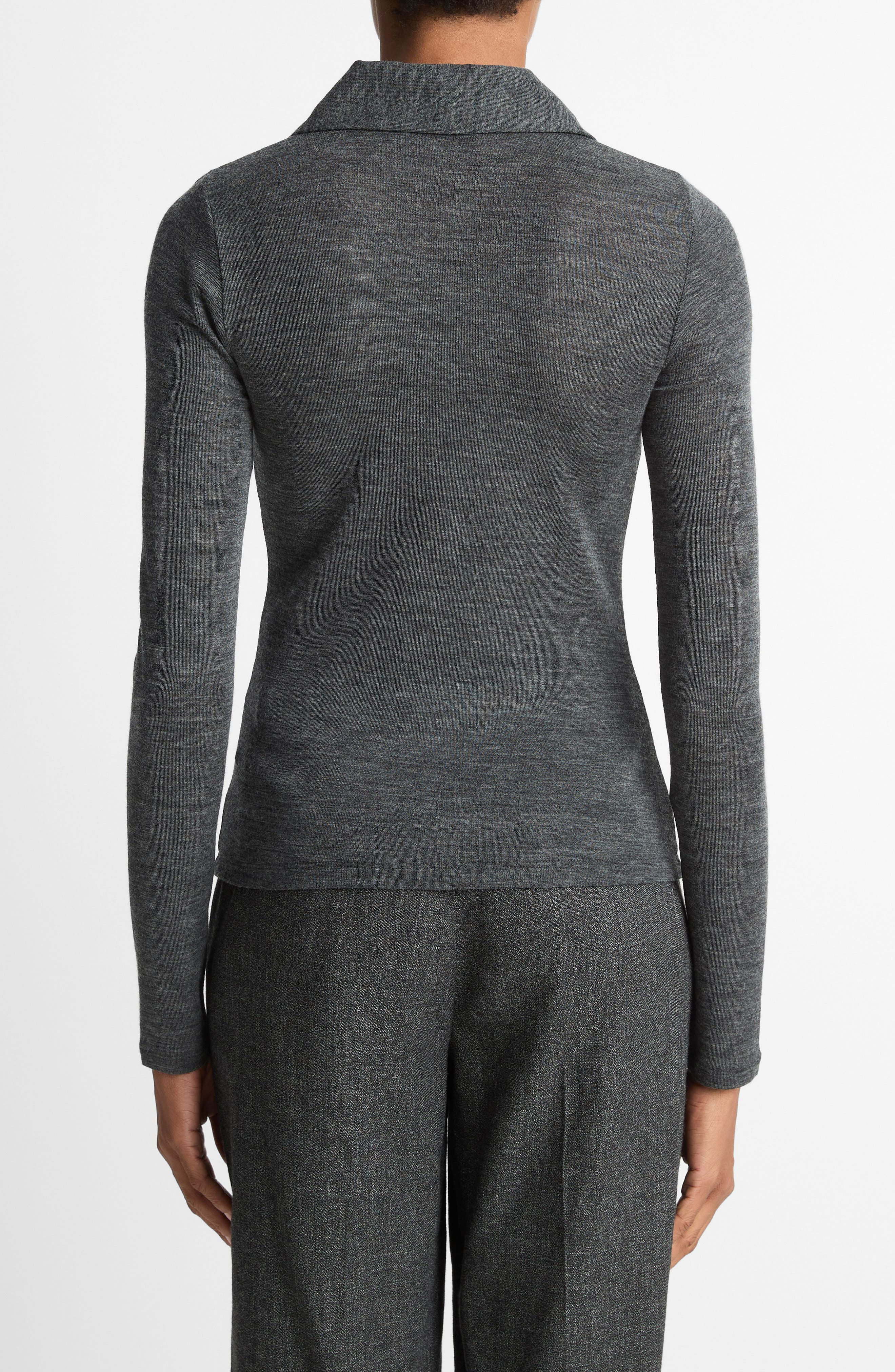 Vince Wool Long Sleeve Polo in Medium Heather Grey at Nordstrom - 2