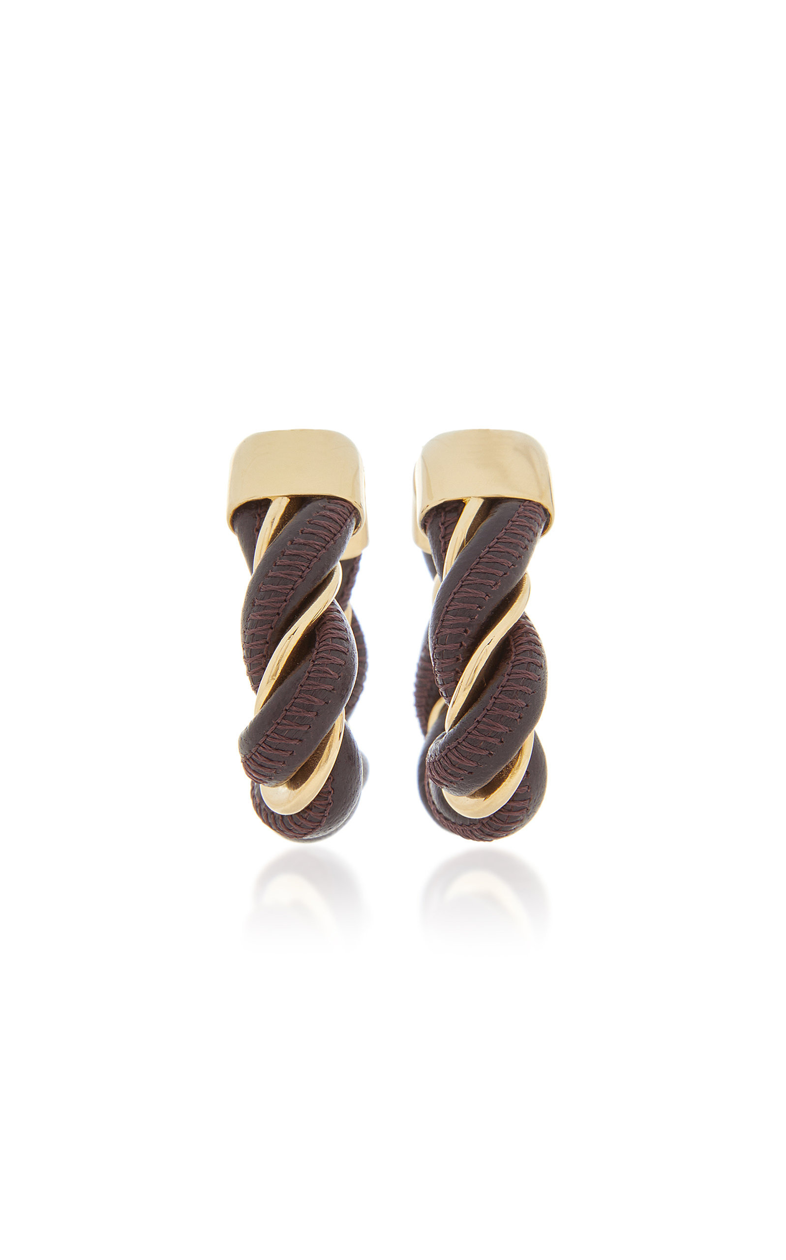 Twist Triangle Leather-Trimmed 18K Gold-Plated Earrings brown - 1
