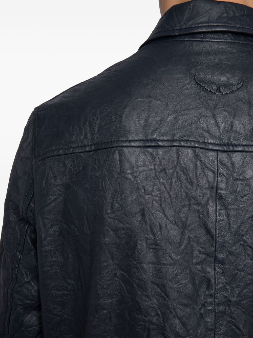 zip-up leather jacket - 5