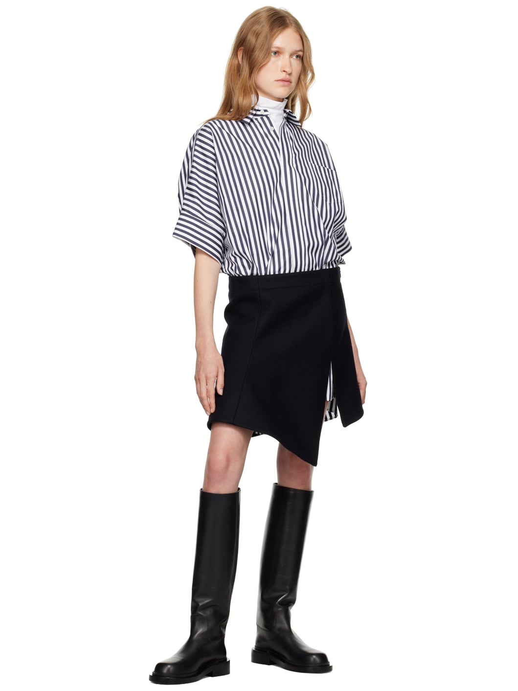 Navy Striped Paneled Mini Dress - 5