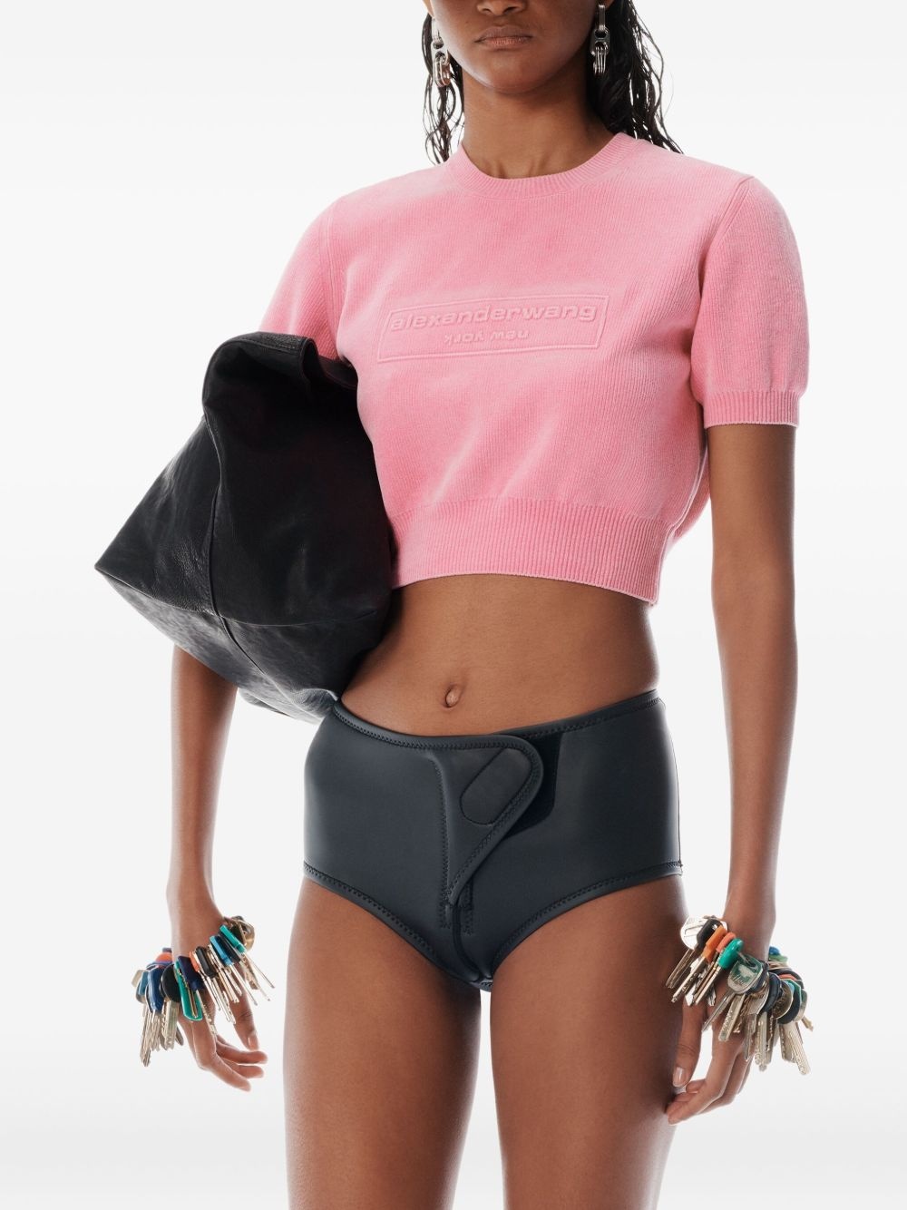 logo-embossed puff-sleeve knit top - 5