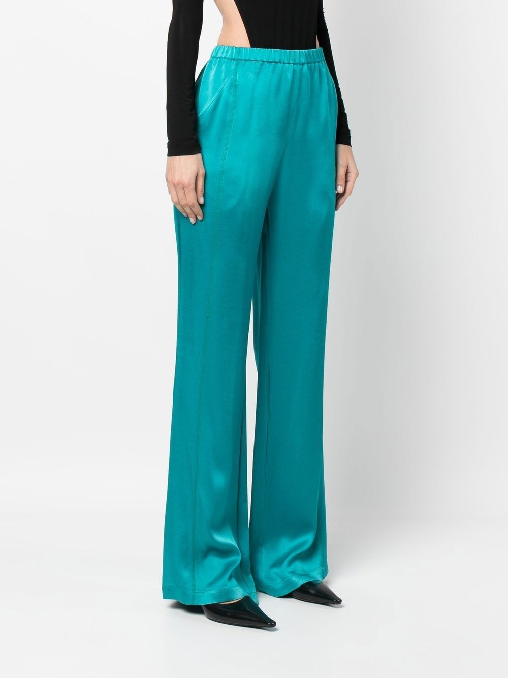 high-waisted flared satin trousers - 3
