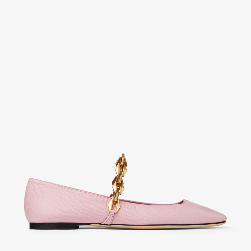 JIMMY CHOO Diamond Tilda Flat Rose Lizard Print Flats