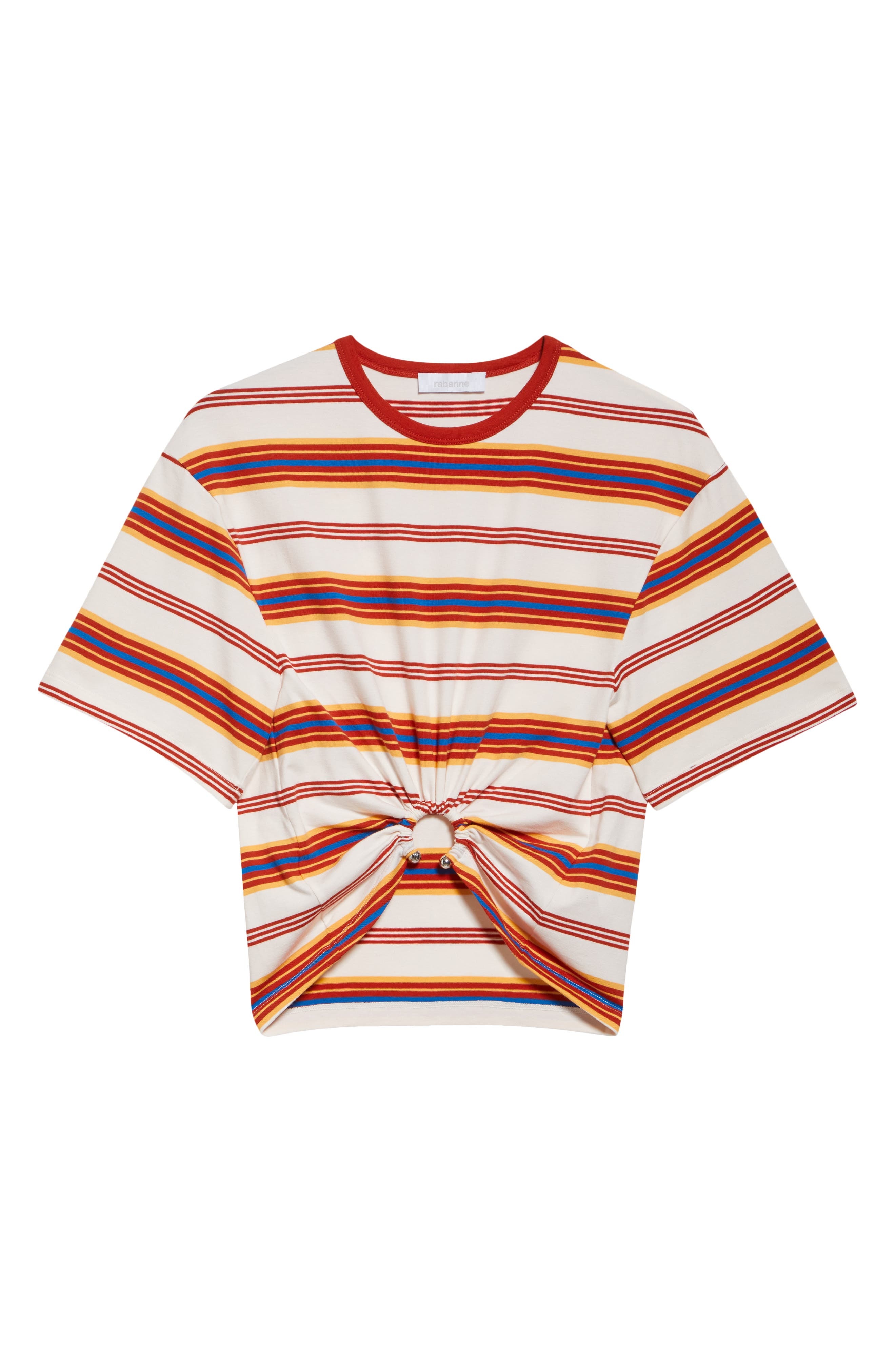 Rabanne Stripe Piercing Ring Crop T-Shirt in Stripes Cream /Orange / at Nordstrom - 6