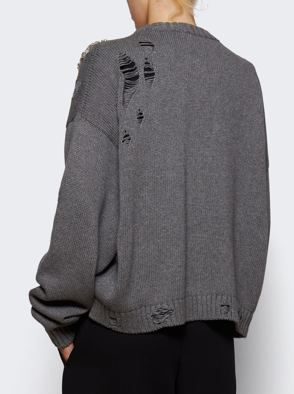 Distressed Crystal Cardigan Heathered Grey - 4