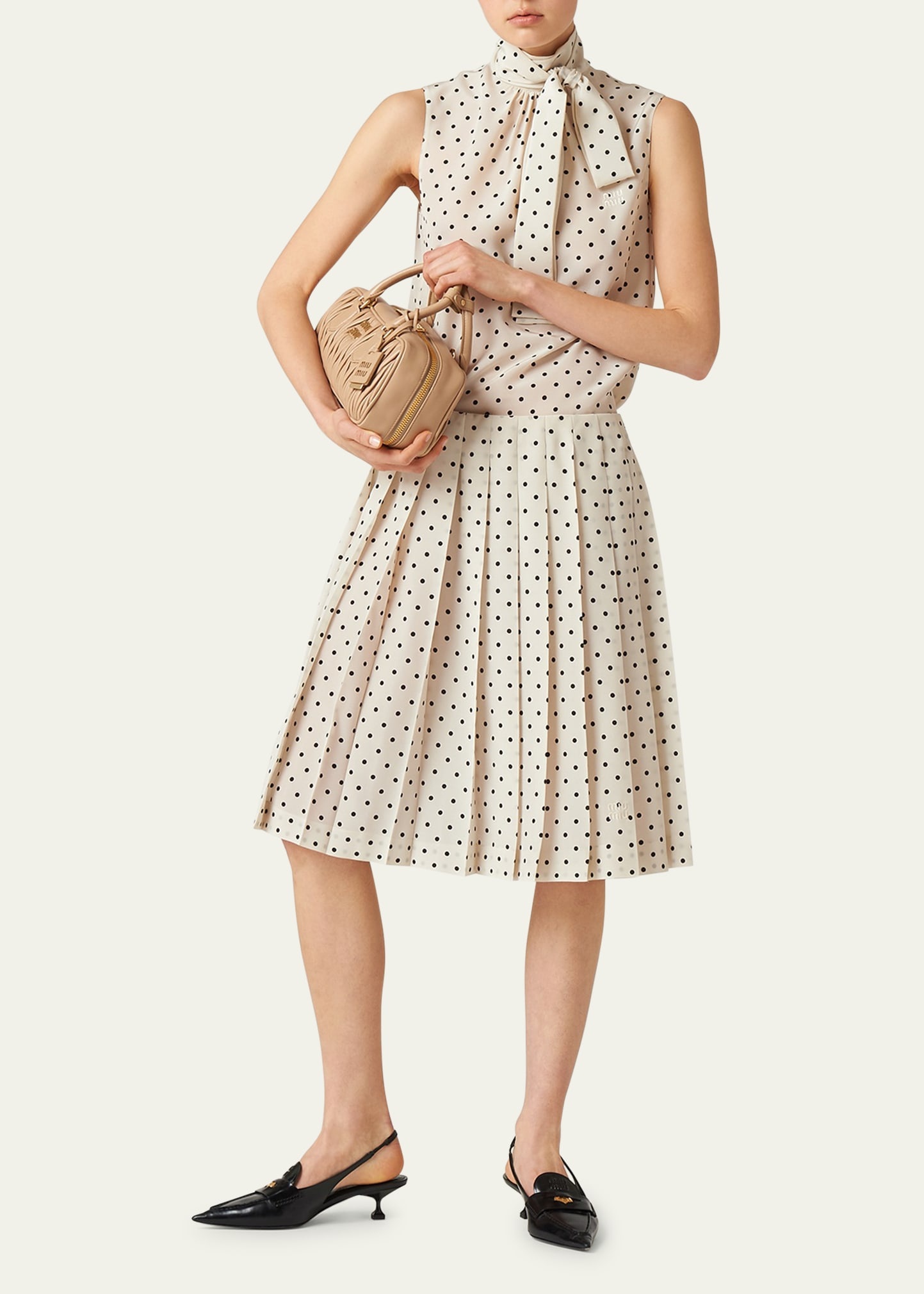 Polka-Dot Crepe de Chine Pleated Midi Skirt - 2