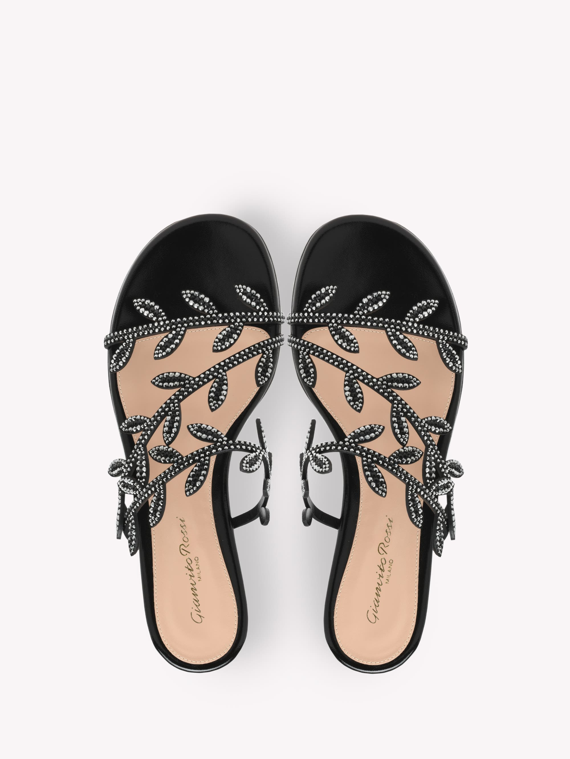Gianvito Rossi Crystal Flavia 05 Sandal in Black Leather at Nordstrom - 3