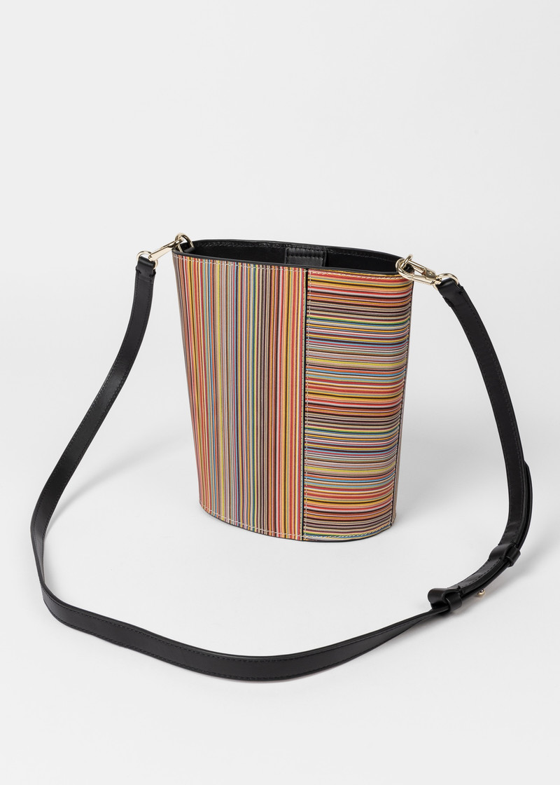 Leather 'Signature Stripe' Bucket Bag 3