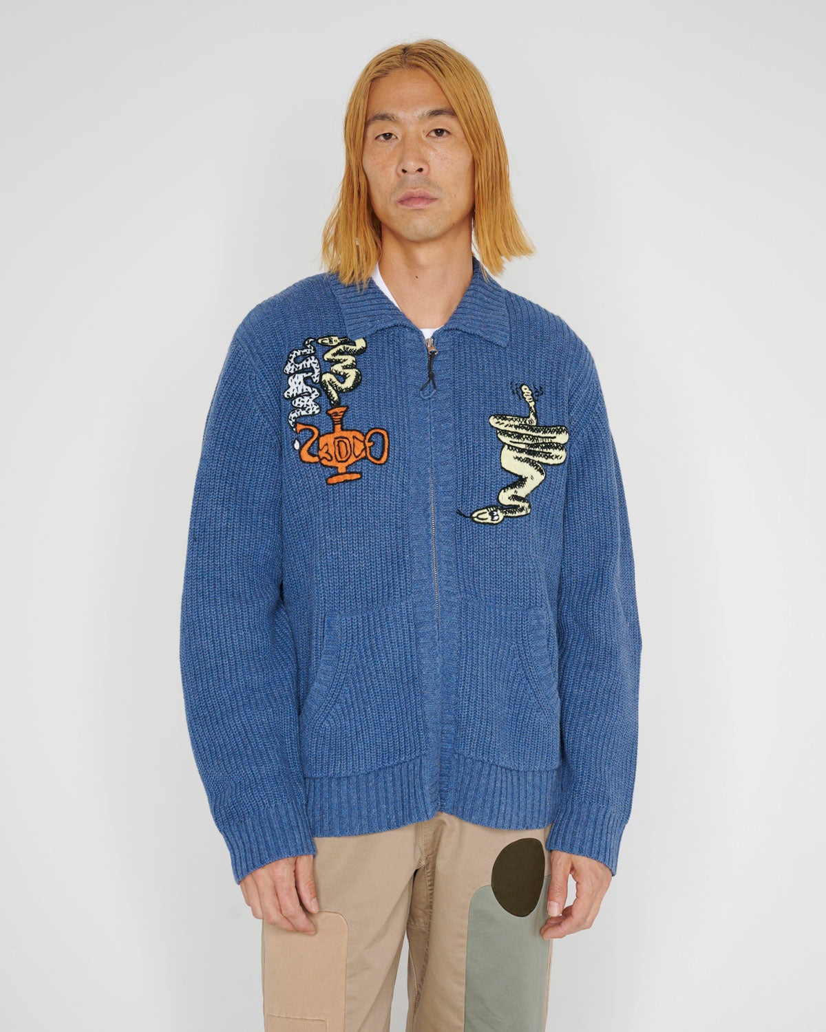 Snake Charmer Zip Up Cardigan - Blue - 4