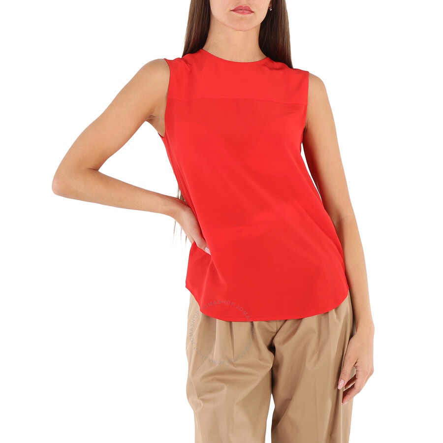 Burberry Ladies Bright Red Sleeveless Silk Crepe De Chine Top - 3