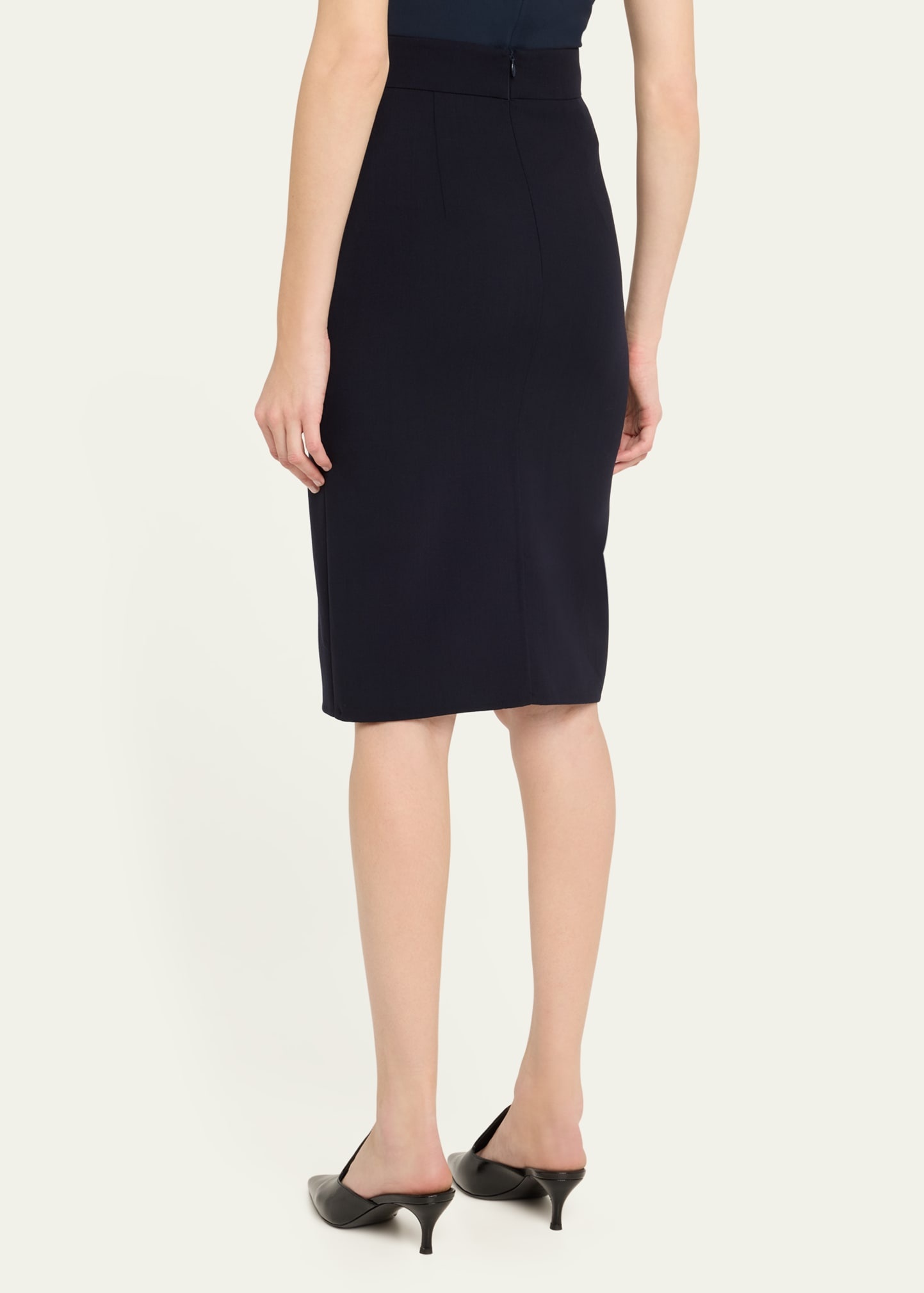 Trapezoid Buckle Wrapped Wool Pencil Skirt - 3