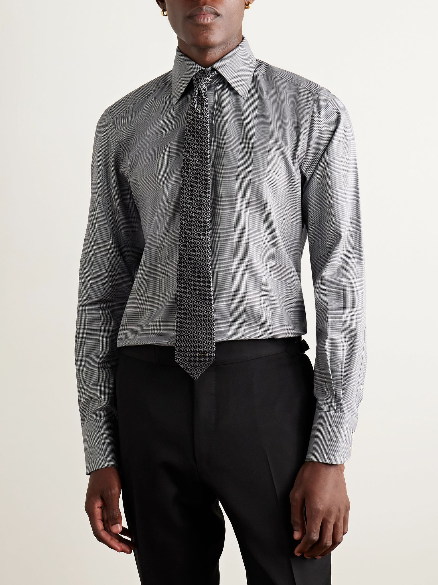 Prince of Wales Checked Cotton-Poplin Shirt Gray - 2
