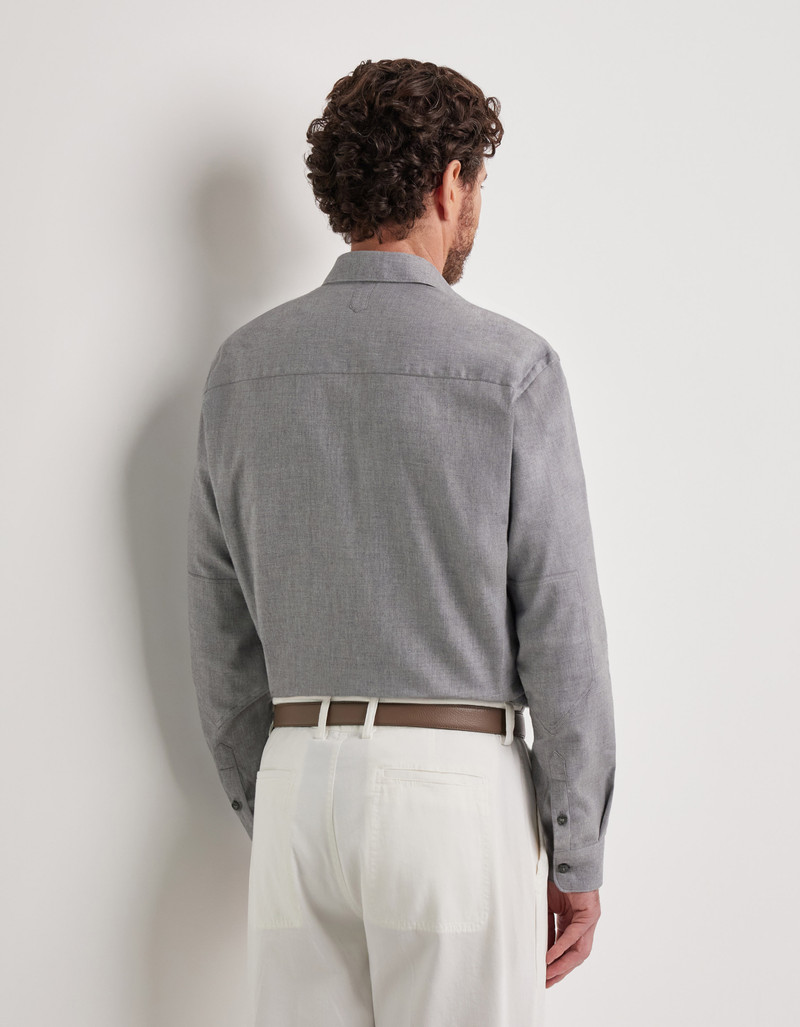 LIGHT GRAY MELANGE RELAXED FIT COTTON AND CASHMERE BLEND CASUAL SHIRT 3
