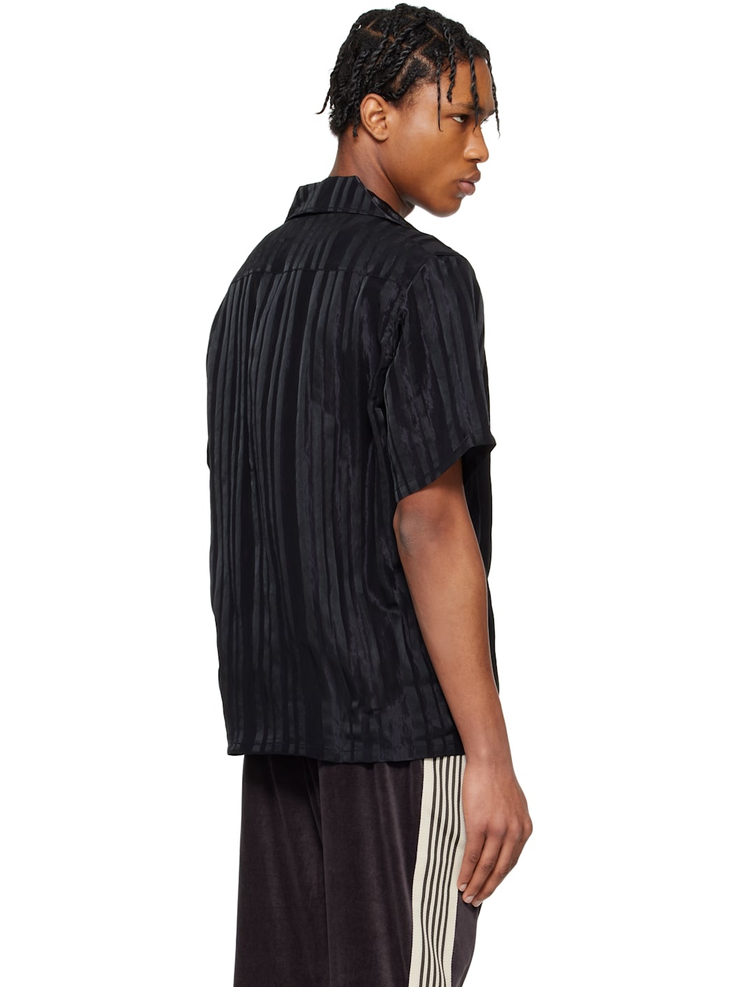 Black & Purple Italian Collar Shirt - 3