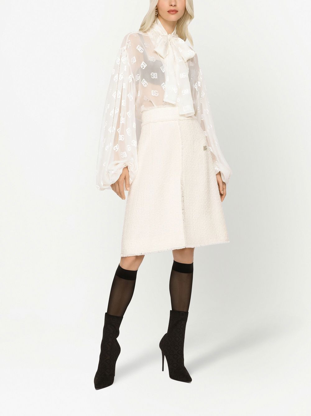 logo-jacquard pussy-bow collar blouse - 3