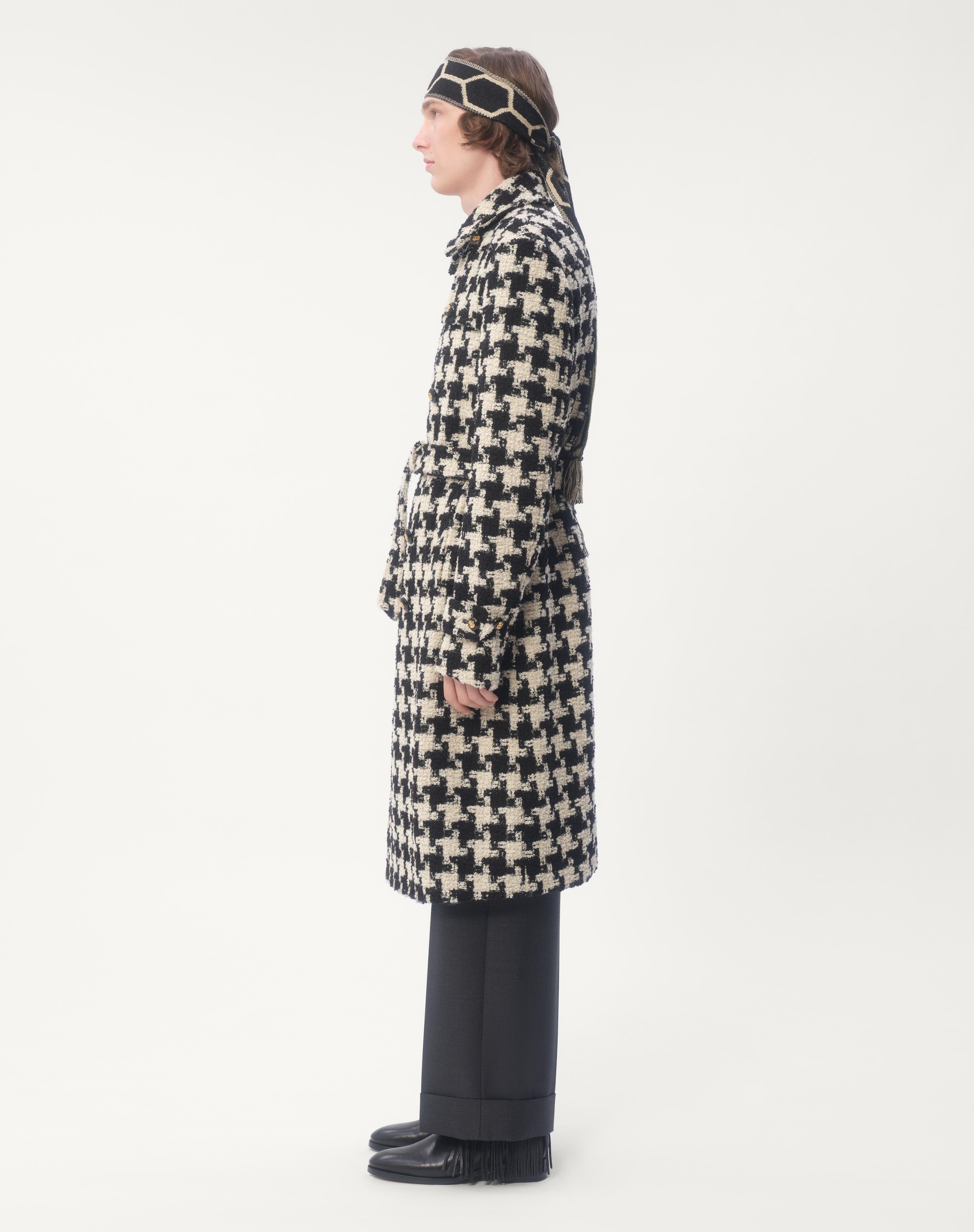 DOUBLE-BREASTED WOOL TRENCH COAT WITH PIED DE COQUE PATTERN - 8