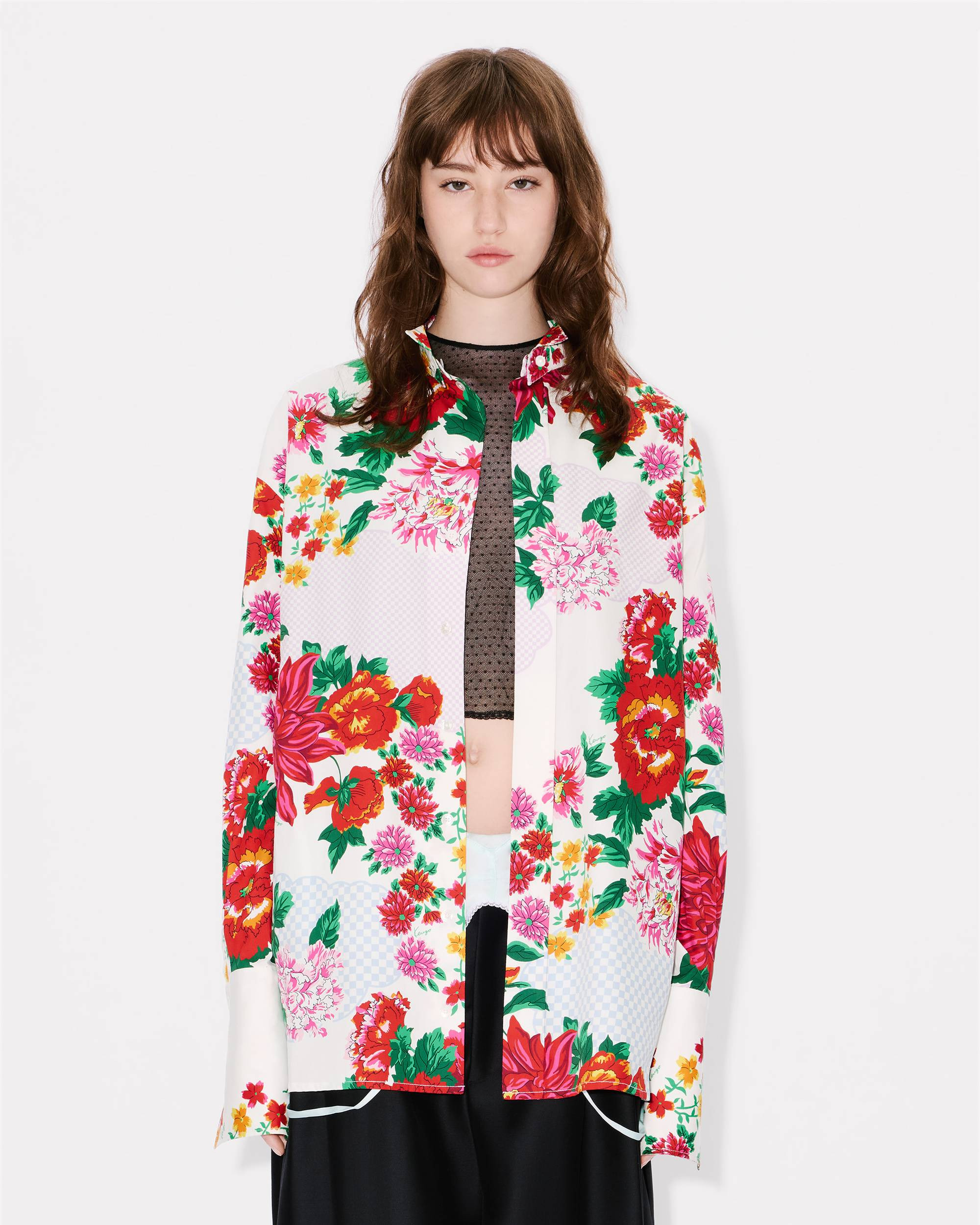 'KENZO Archive Floral' stand collar shirt in cotton silk - 3