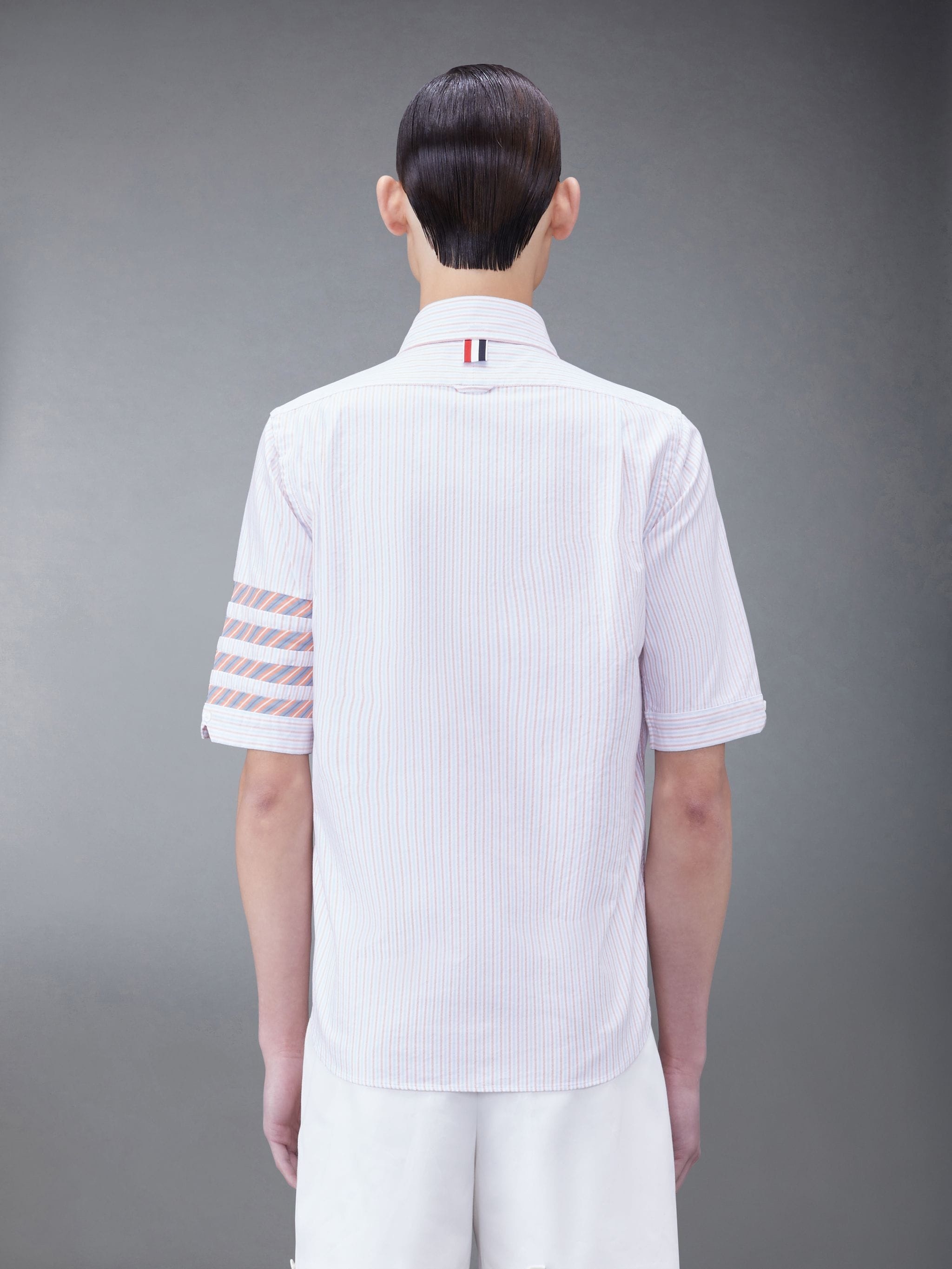 Thom Browne Stripe Oxford 4-Bar Short Sleeve Shirt