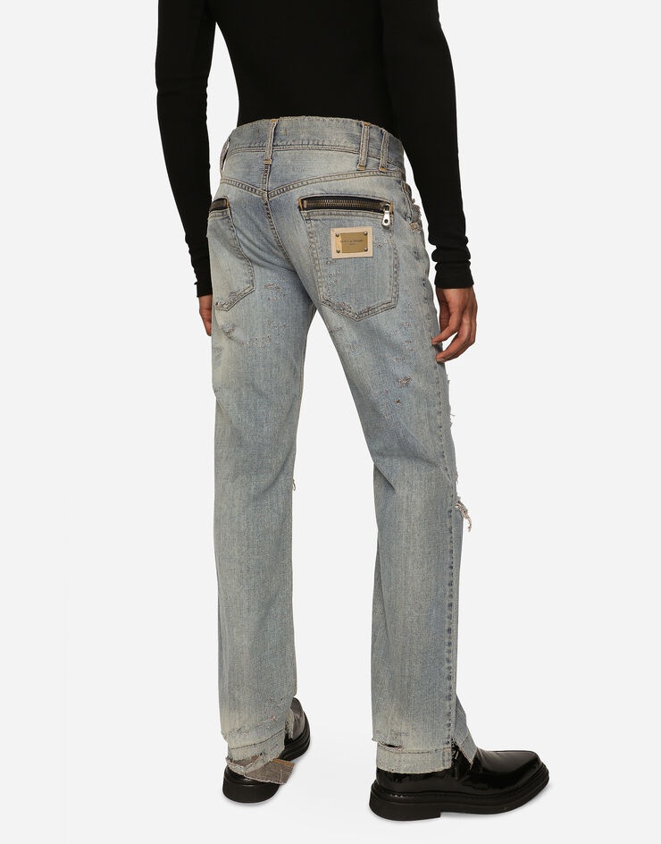 Washed denim jeans with rips - 5