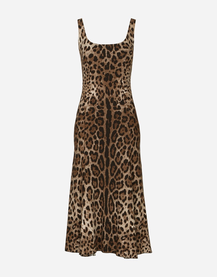 Leopard-print calf-length cady dress - 1