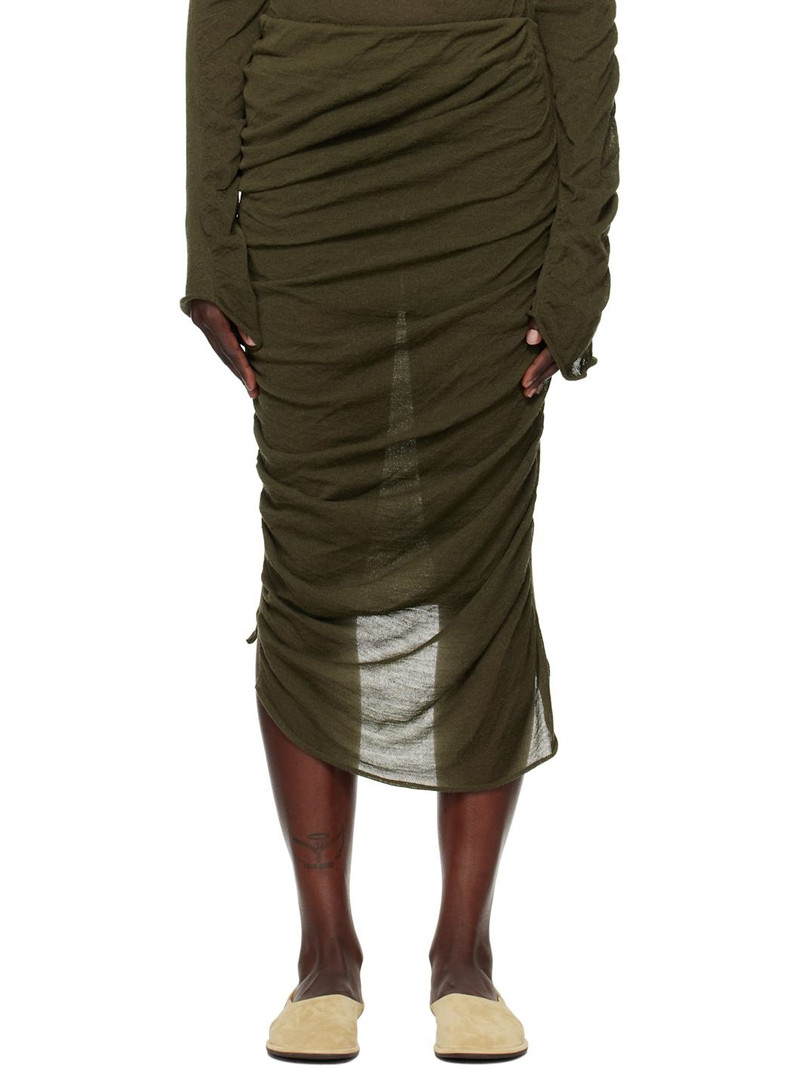 Green Ambiguous Wool Midi Skirt 1