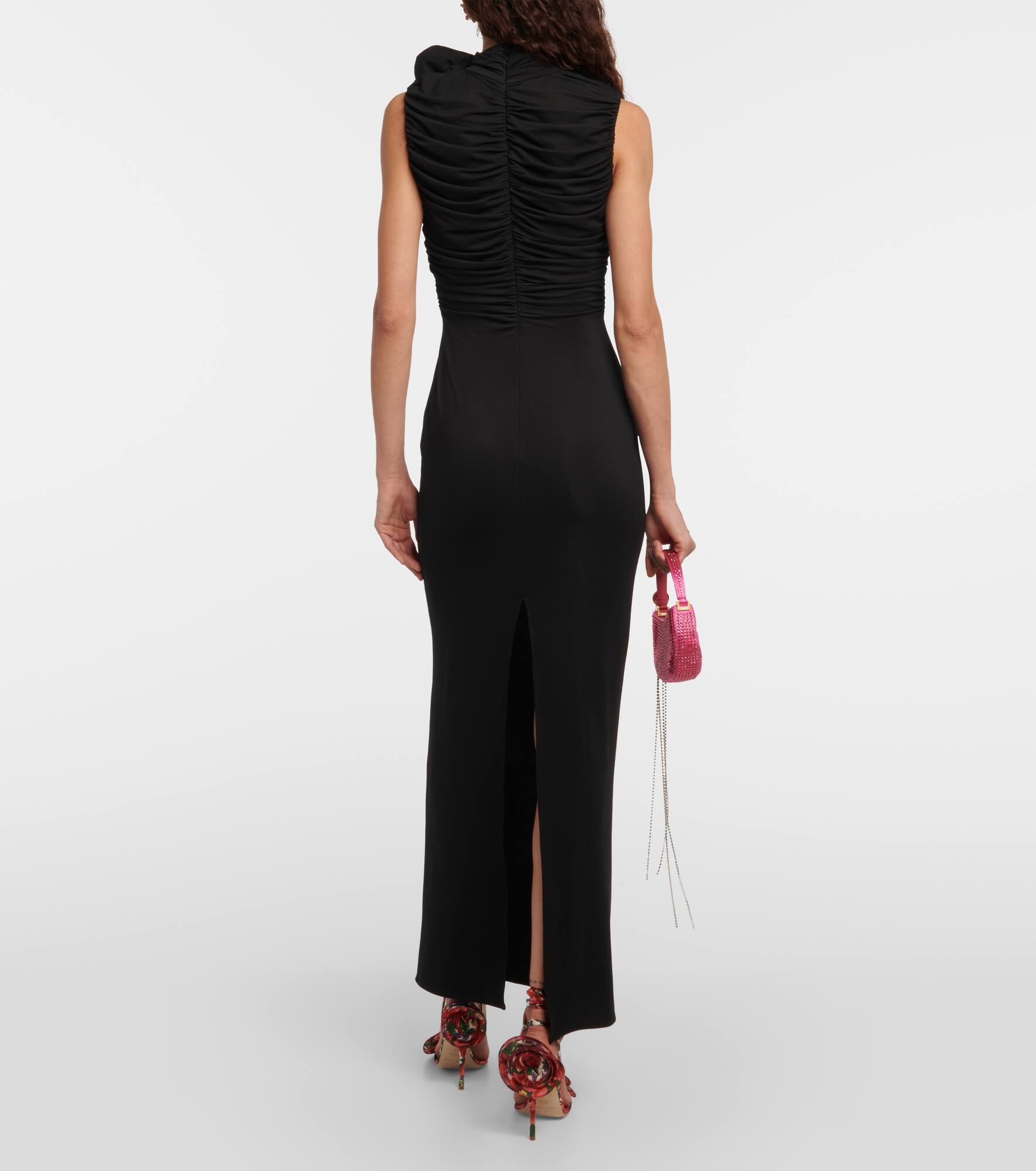 Floral-appliqué ruched maxi dress - 3
