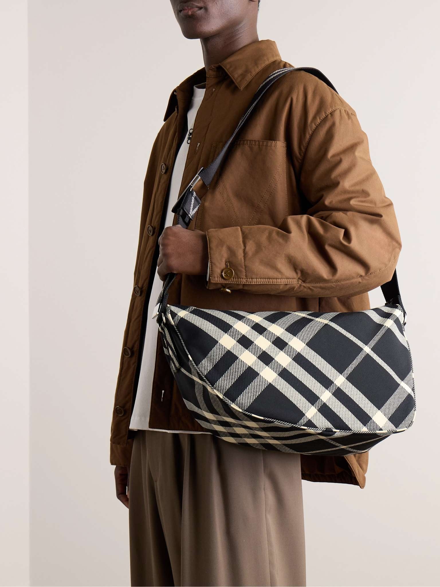 Burberry Large Shield Checked Jacquard Messenger Bag