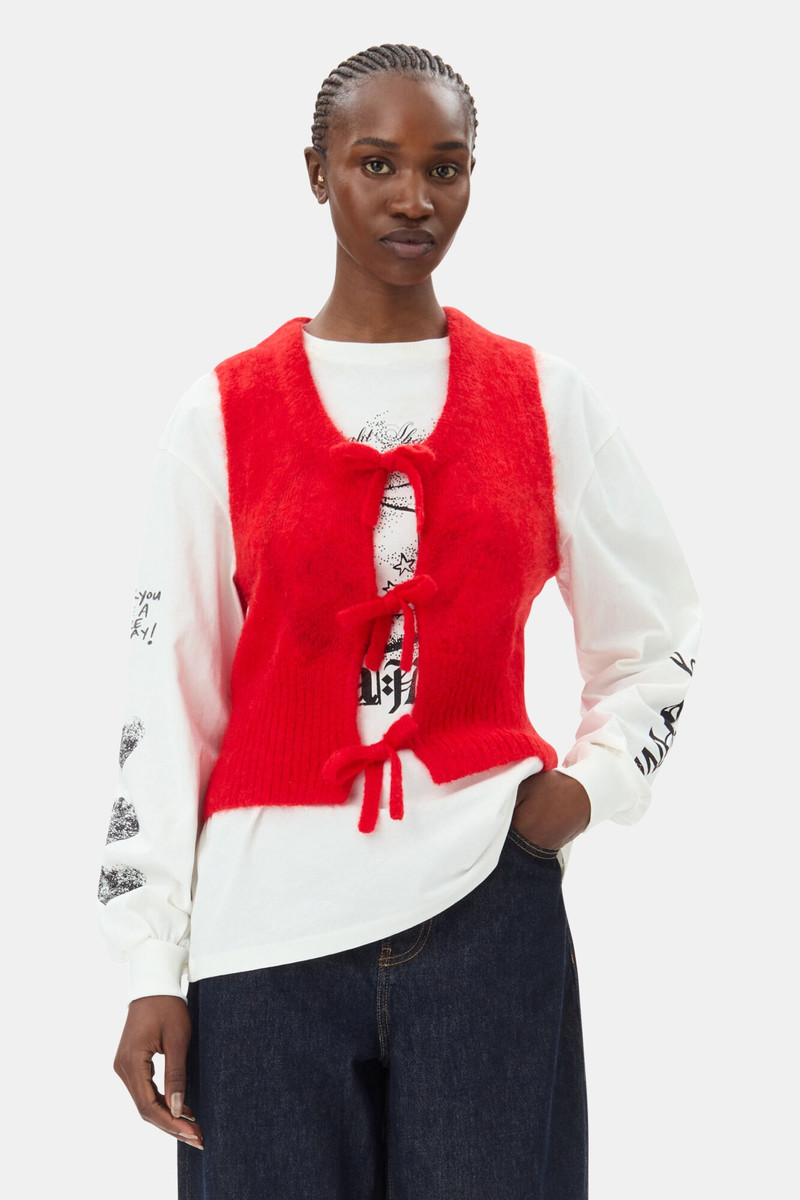 GANNI RED TIE STRING VEST outlook