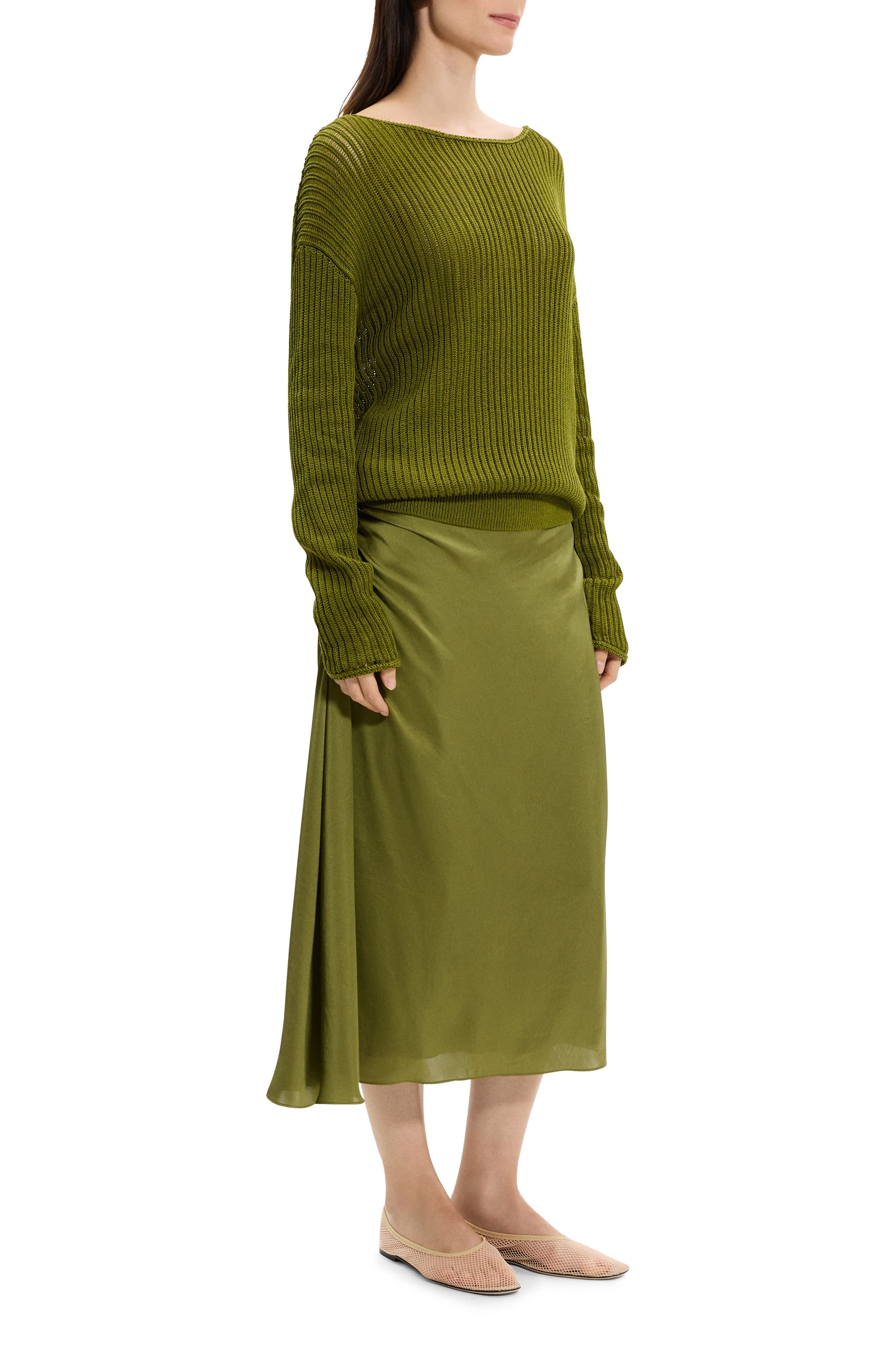 Theory Open Neck Pima Cotton Sweater in Avocado at Nordstrom - 8