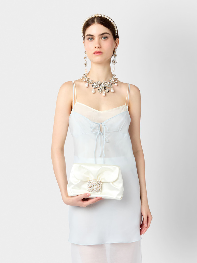 RV Drapé Bouquet Pearl Strass Buckle Mini Bag in Satin 10