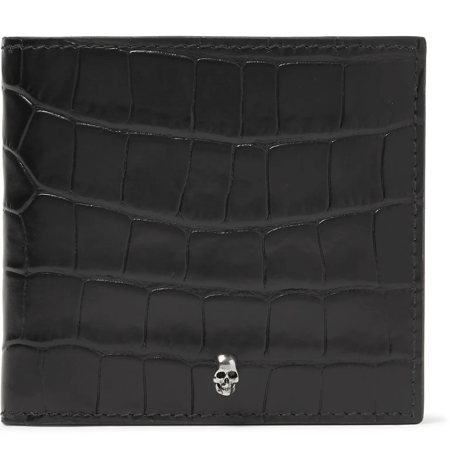 Croc-Effect Leather Billfold Wallet - 1