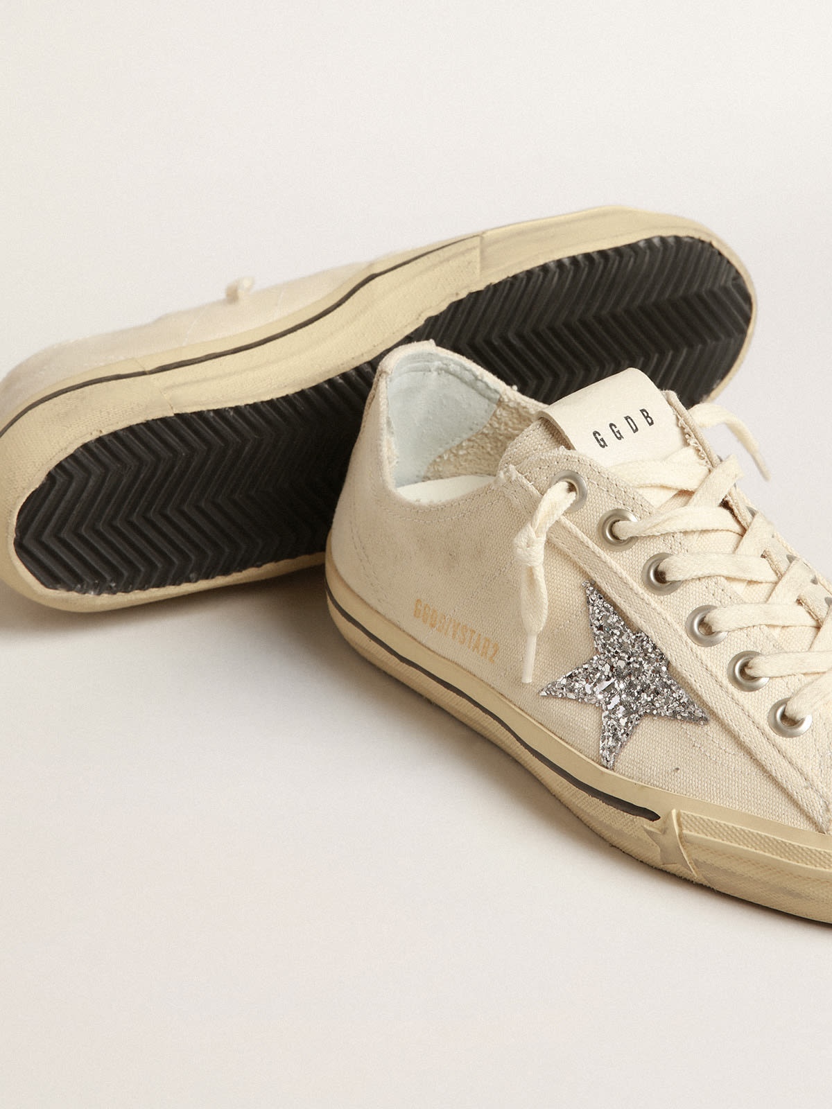 V-Star in beige canvas with a silver glitter star - 4
